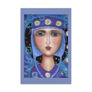 Impression d'art 4 x 6 carte postale femme bleu salutation amitié note décoration maison sans cadre bureau pendaison de crémaillère