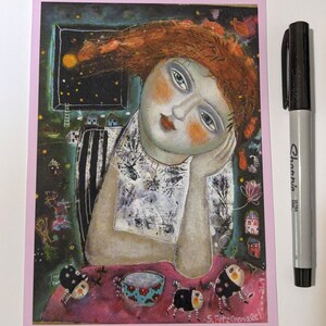 5x7&quot; ART PRINT dreamer woman 5x7 print from original painting glossy heavy weight professional paper