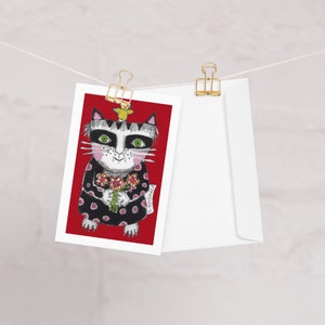 Grußkarte 10x15 Katze Blumen Geburtstag Geschenk Valentin rote lustige Illustration Zeichnung
