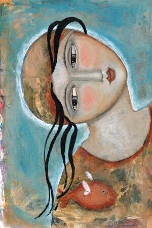 Grande impression professionnelle de haute qualité giclée peinture art populaire moderne femme cadeau de pendaison de crémaillère décoration murale poisson mystère océan