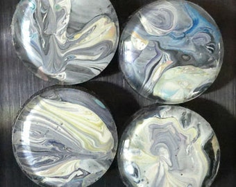 "Set aus 4 Glasmagneten ""Ice Planet"", 2,5 cm Durchmesser, einzigartig, abstrakt, einzigartig."