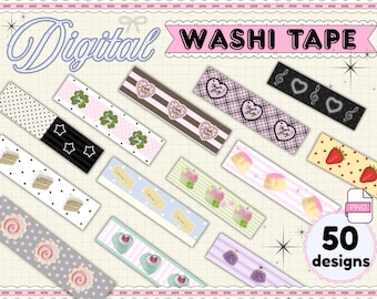 Digital Washi Tape-paket | 50 PNG-klistermärken för planeringsjournal (Coquette, Pastell, Desserter)