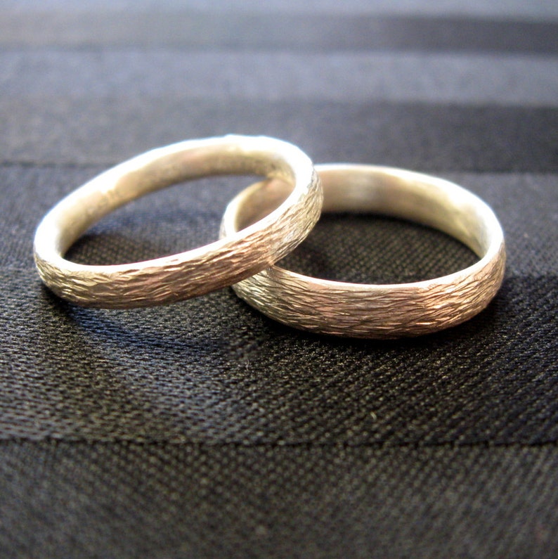 Sterling Silver Hammered Texture simple Wedding band Set