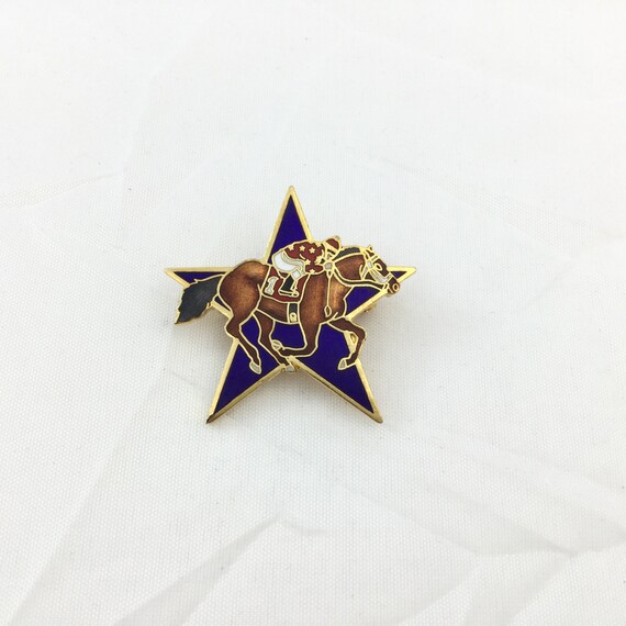Santa Anita Park Pin Jockey On Horse Horse Racing Commemorative Pin Gold Tone Pin Santa Anita Horse Race Blue Star Jockey