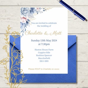DIGITAL - Blue and Gold Wedding Invitation Template