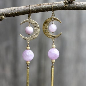 Brass Moon Kunzite Long Drop Earrings