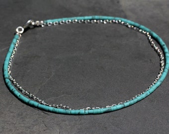 Turquoise silver chain anklet