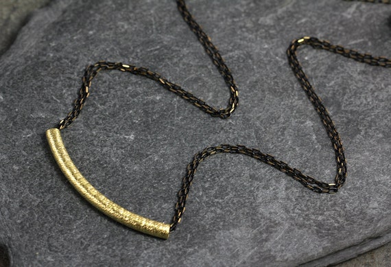 Simple Chain Set Small Gemstone Jewelry Artisan Crafted Necklace Antique Brass Curved Tube Necklace Set Casual Everyday Jewelry