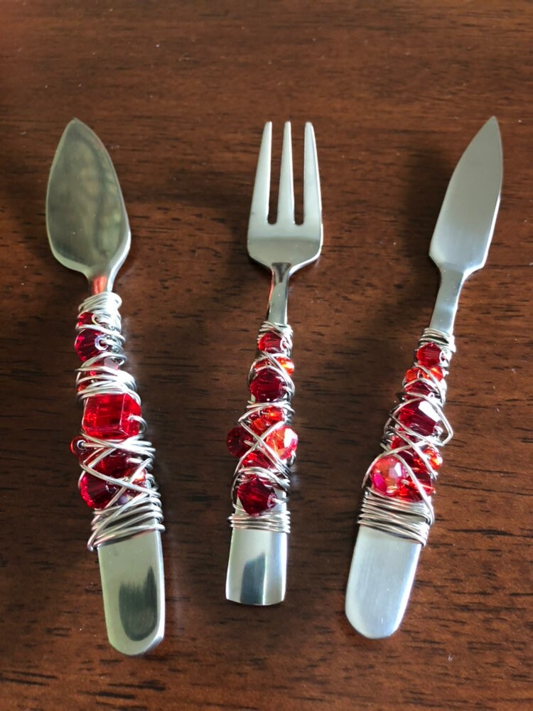 Handmade Kitchen Utensils with Red Crystals Etsy.de