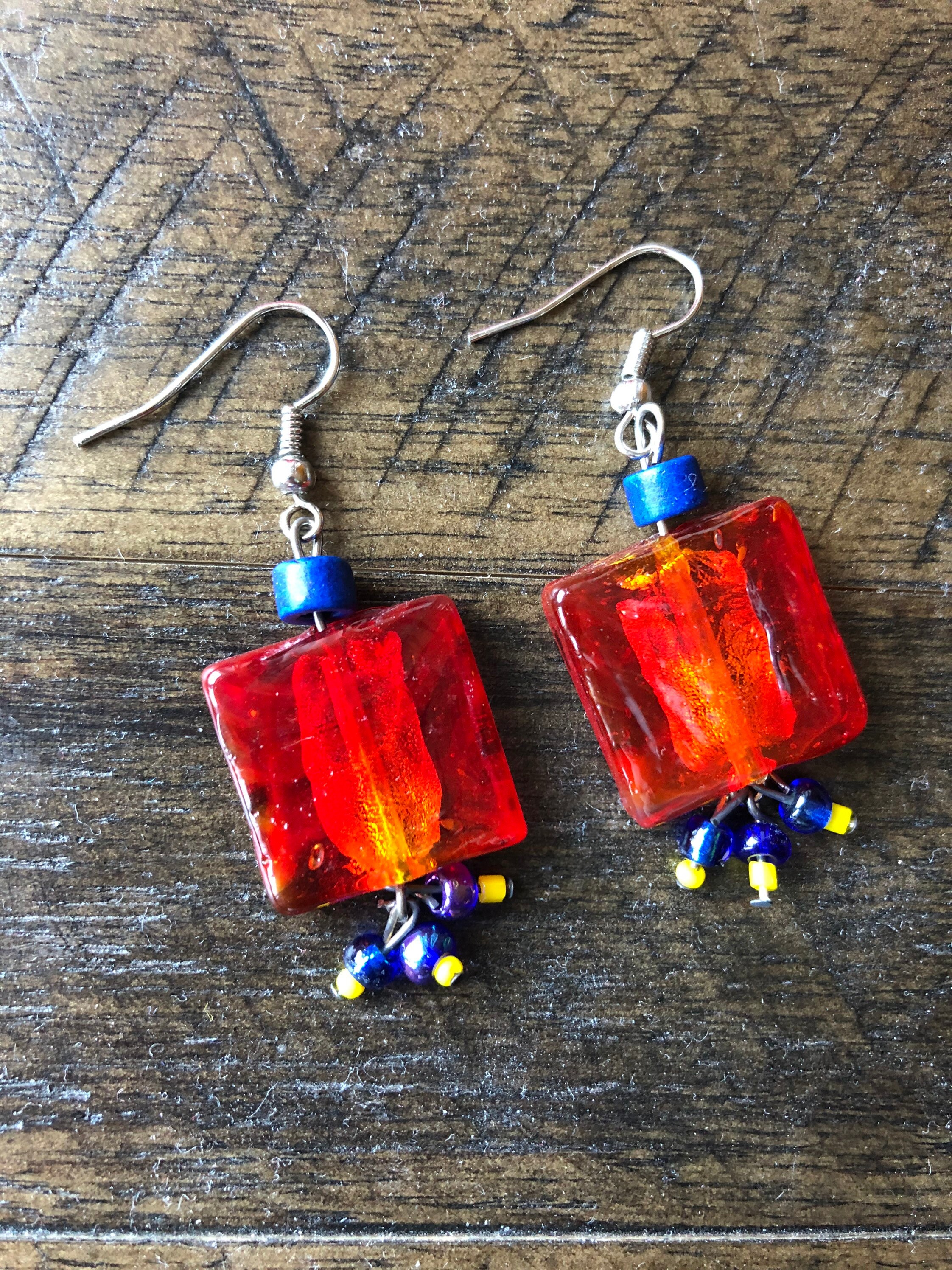 Square glass earrings deals