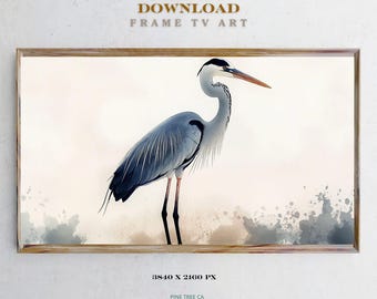 Heron Watercolor Samsung Frame TV, Download JPG, 3840x2160, 16x9 Ratio