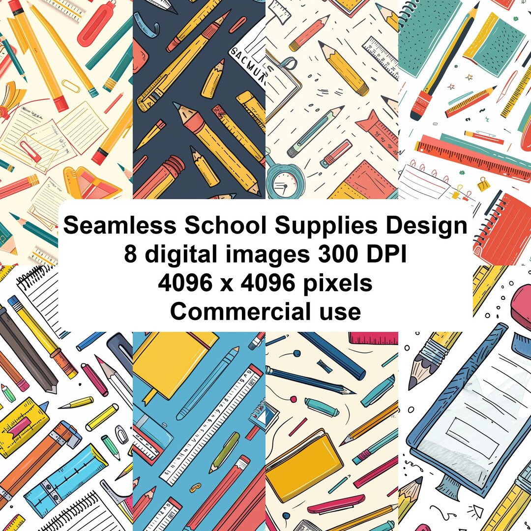 School Supplies Digital Patterns | Pencils Rulers Notebooks Design - Etsy