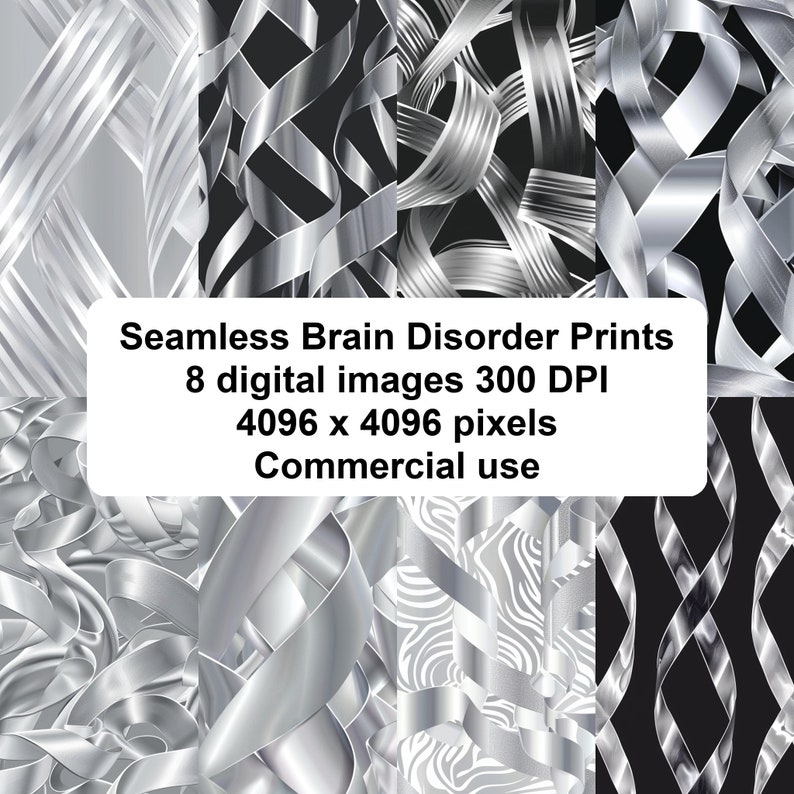 Brain Print Ribbon Silver Ribbon Brain Disorder Parkinsons Digital Prints 300 DPI Designs ...