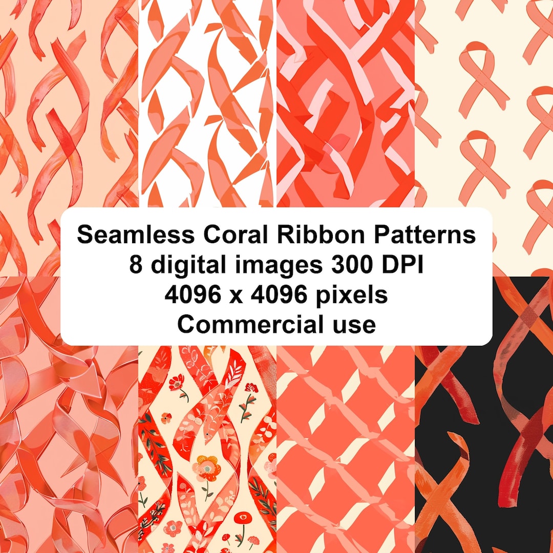 Coral Ribbon Kidney Cancer Seamless Patterns | Awareness Digital Papers ...