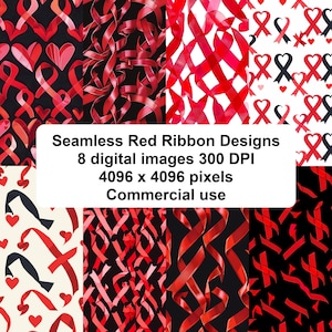 Red Ribbon HIV/AIDS Awareness Seamless Digital Patterns