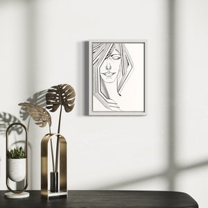 Minimalist Black & White Line Drawing of a Woman