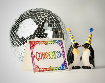 CONGRATS! card with rainbow jewel painted border