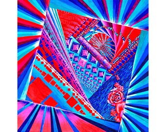 Red & Blue Geometric Square Art Print