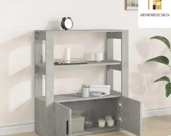 Gray concrete plank 80x30x90 cm, engineered wood, kitchen cabinet, hallway storage, porch cabinet, ash table, living room