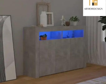 Mobile da cucina con luci a LED, Cemento Grigio, 115,5x30x75 cm, Portaoggetti nel corridoio, Tavolo in frassino, Portico, Soggiorno