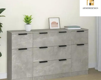 Buffet, Wood Engineering, Gray Concrete, Kitchen Cabinet, Hallway Cabinet, Porch Cabinet, Storage, Ash Table, Living Room