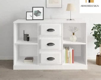 White Wood Storage Cabinet for Kitchen, Ash Table for Living Room, Veranda, Hallway, Engineering, 104.5x35.5x67.5 cm