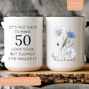 50th Birthday Mug 50th Birthday Gift for Women Personalized Birthday Gifts Funny 50th coffee cup 1975 Custom Gift For 50 Year Old Woman