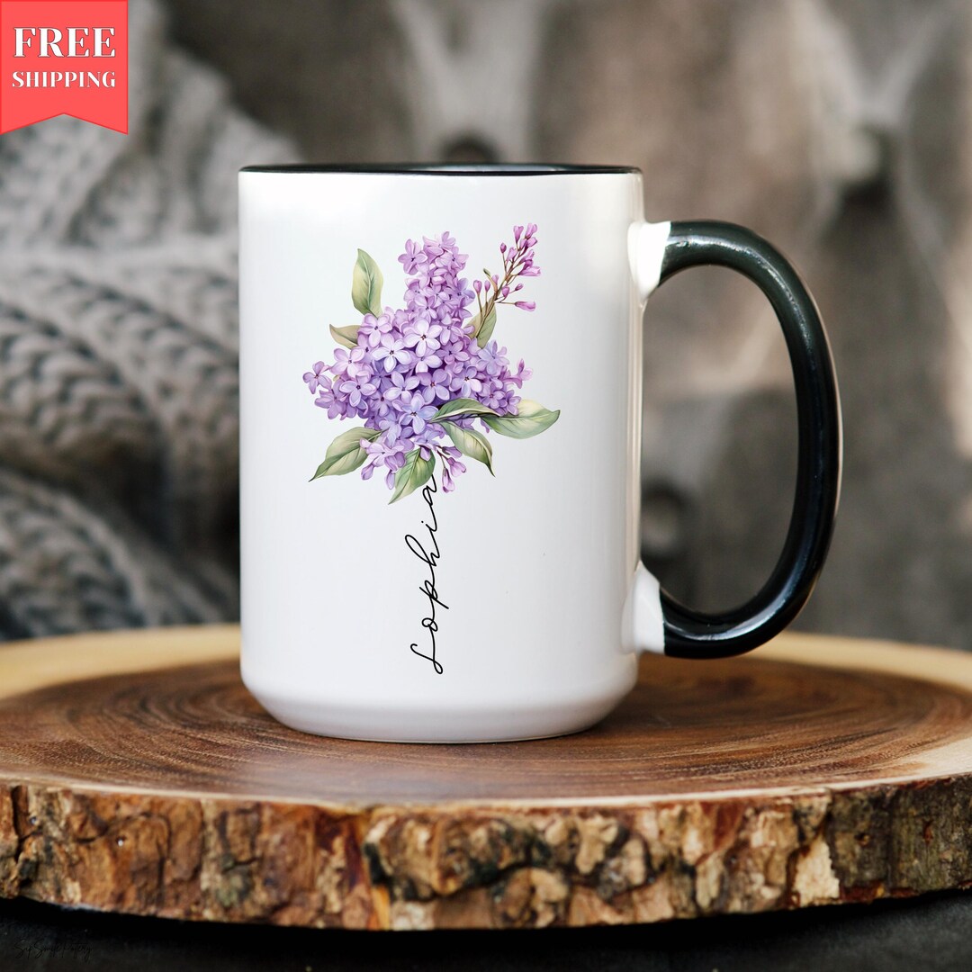 Lilac Personalized Mug, Lilac Gifts, Lilac Coffee Mug, Custom Flower