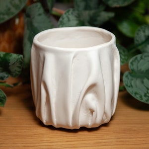 Small Handmade Jesmonite Plant Pot Artistic Cloth Texture