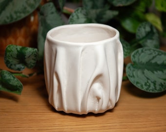 Small Handmade Jesmonite Plant Pot Artistic Cloth Texture