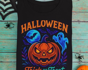 Camiseta de Halloween con calabaza neón: camiseta gráfica de truco o trato