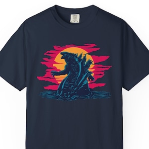 Kaiju King Sunset T-Shirt , Unique Monster Tee for Movie Lovers, Cool Movie Merch, Gift for Him, Unisex T-shirt
