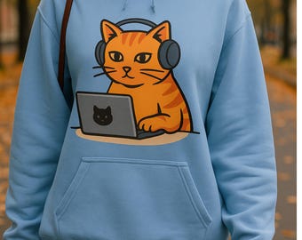 Cat Working on Computer Hoodie: Funny Cat Lover Sweatshirt