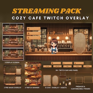 Vtuber animated background lofi cafe vtuber background cafe stream pack cozy twitch overlay rain background vtuber animated asset ghibli