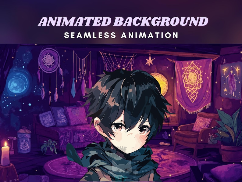 Witch Lair Animated Background Goth Twitch Purple Witch Room Overlay ...