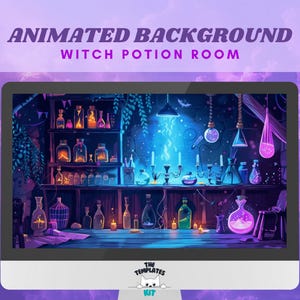 Vtuber model witch animated background witch potion vtuber overlay purple potion stream decor vtuber witch twitch overlay halloween asset
