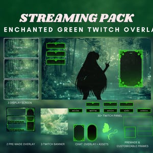 Green twitch overlay forest green twitch overlay enchanted twitch streaming pack forest background overlay twitch asset stream banner set