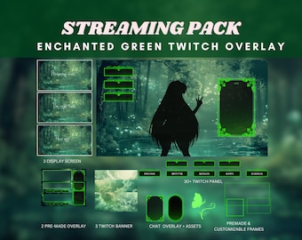 cozy  green twitch overlay cottagecore animated vtuber background twitch overlay green twitch banner cozy stream package fairy stream screen