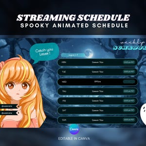 Halloween schedule twitch stream schedule canva template spooky twitch schedule canva weekly stream schedule halloween template schedule