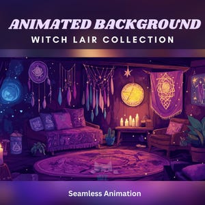 Witch lair animated background goth twitch purple witch room overlay vtuber tarot room seamless twitch anime looped vtuber background
