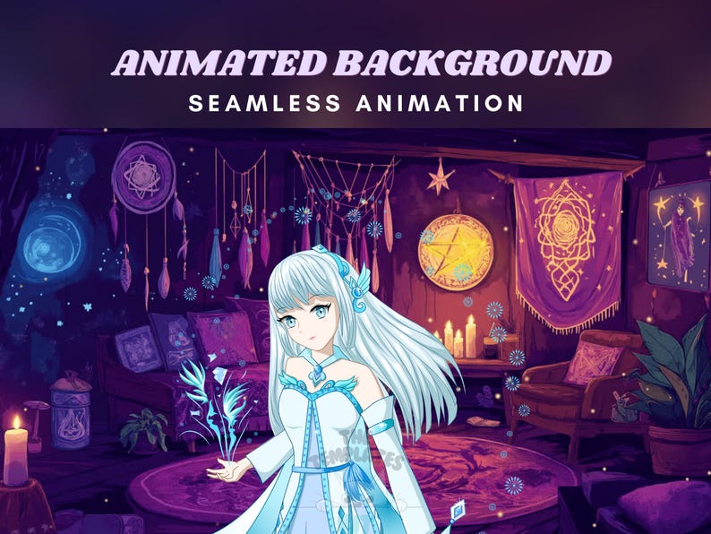 Witch Lair Animated Background Goth Twitch Purple Witch Room Overlay ...