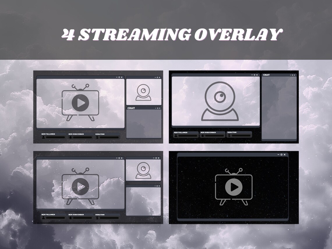 Classic Black Twitch Overlay Streaming Pack Gray Black Animated ...