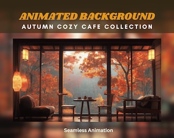 Fondo animado de otoño para Twitch, fondo de cafetería Vtuber, fondo animado de otoño, cafetería Vtuber, acogedora superposición de Twitch, fondo de lluvia