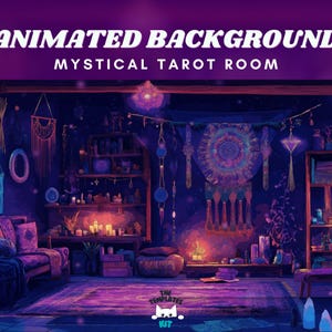 Vtuber animated background mystical twitch stream purple overlay vtuber tarot room seamless twitch anime looped vtuber background
