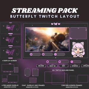 Butterfly twitch overlay animated butterfly twitch stream layout pink twitch butterfly stream overlay pastel pink twitch y2k twitch overlay