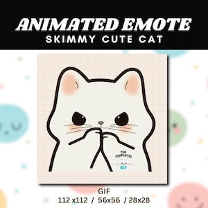Emoticono de gato animado, emoticono de gato lindo, cara intrigante, emoticono de gato blanco, emoji animado kawaii, emoticono de animal lindo