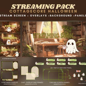 Cozy twitch overlay lofi cottagecore halloween twitch overlay cute halloween vtuber background stream package cozy overlay background vtuber