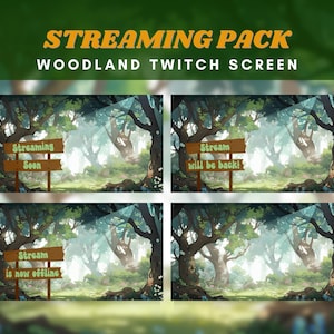Woodland twitch overlay green twitch be right back overlay screen forest animated streaming soon screen twitch pack animated background