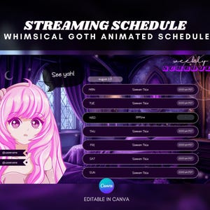 Purple Twitch Stream Schedule Template Goth Twitch Schedule Canva ...