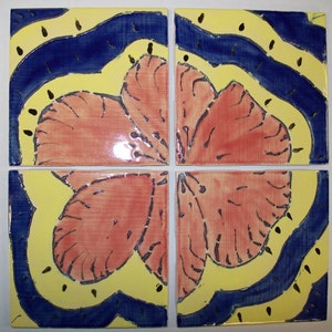 Wall Tile, Wall Decor, Handmade Ceramic Tile, Flower Tile, Functional Coasters, Wall Hanging